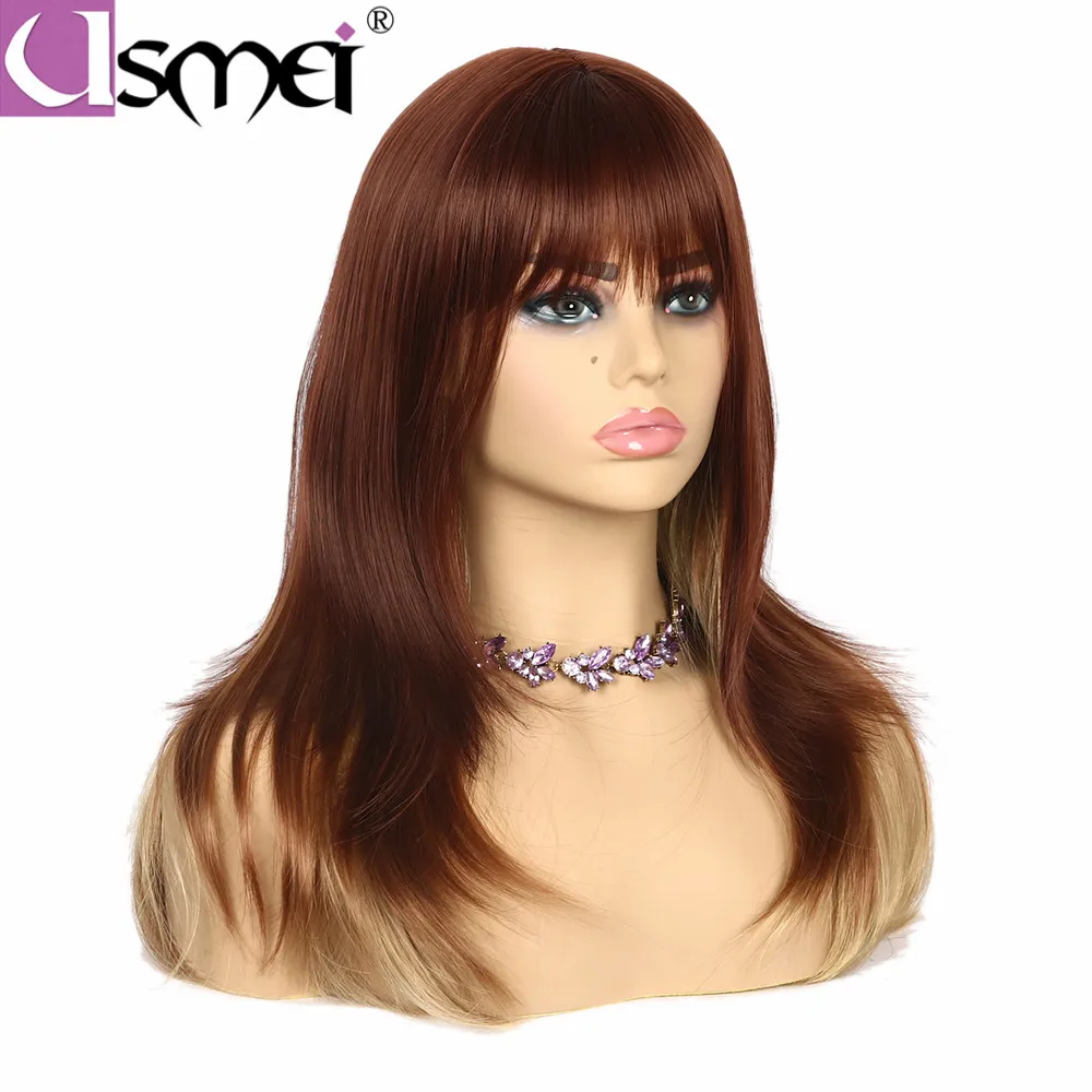 USMEI волосы длинные прямые блонд коричневый черный синтетические парики для женщин 4 цвета выбор плеча длинный парик афроамериканские поддельные волосы