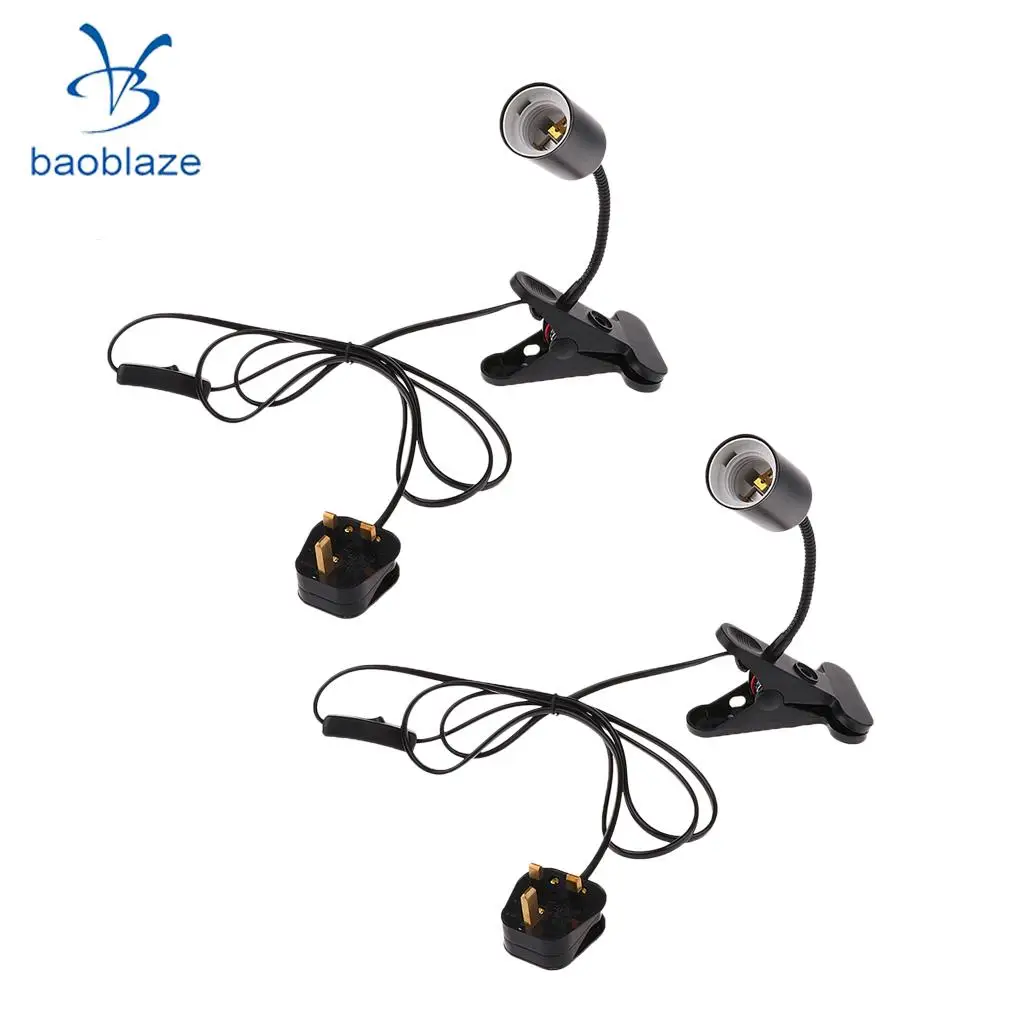 PetsOla 2pcs E27 Flexible Reptile Amphibian Lamp Holder Ceramic Heat Light Bulb Holder for Turtle Lizard FrogTortoise, UK Plug