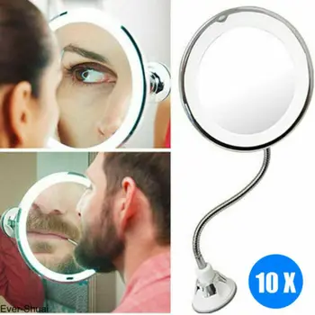 

LED Light Makeup Mirror Nigh Lamp 360 Degree Rotation 10X Magnifying Makeup Mirror Suction Wall Mount bathroom bedroom lamp