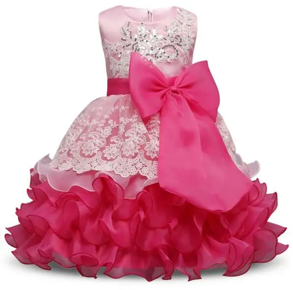 Детские праздничные платья для девочек на свадьбу, день рождения, пышная юбка-пачка с оборками и большим бантом, Детский костюм, брендовая одежда для маленьких девочек, платье для девочек - Цвет: rose