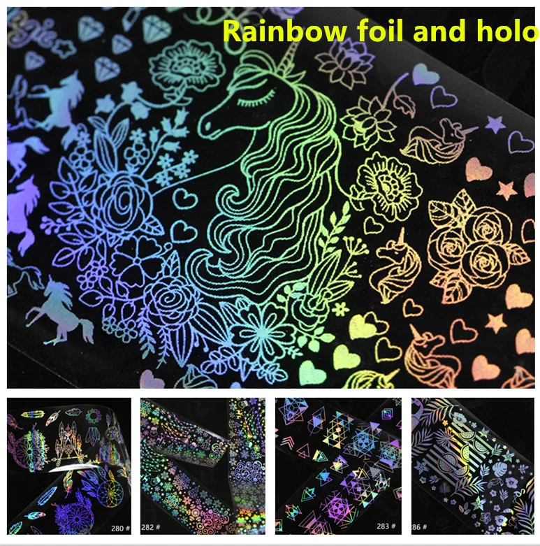 

Rainbow Foil Nail Art Holo Design Tranfer Sticker Tip Decoration Manicure Charms 4*100cm 3d Nail Art Foils Holographic Wraps