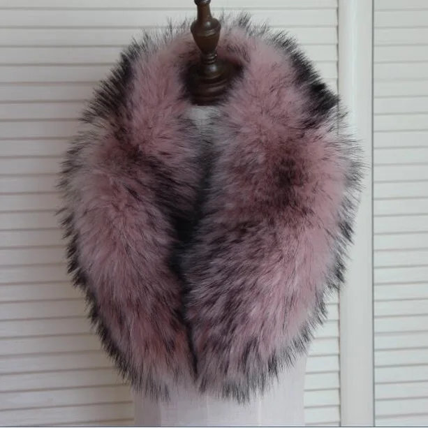 Lady Blinger Новая розовая шаль из искусственного меха енота Зимняя парка капюшон меховой Декор ручной работы меховой воротник для мужчин и женщин шарф из искусственного меха