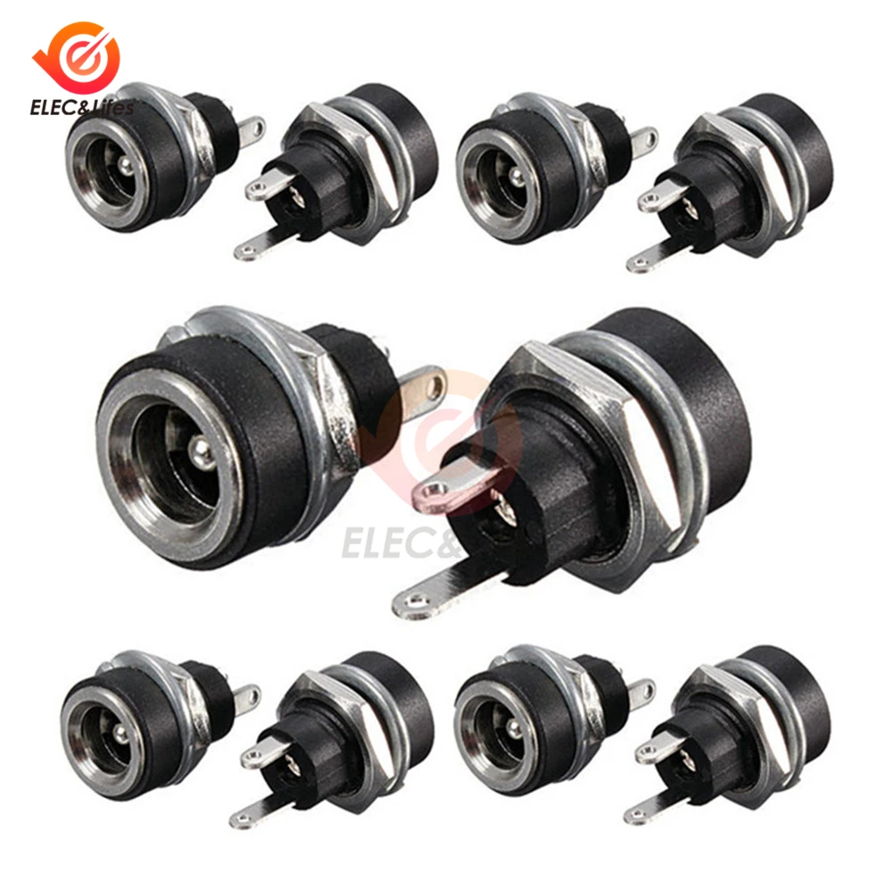 

10Pcs 3A 12V For DC Power Supply Socket Connector Female Panel Mount 5.5mm*2.1mm Jack Plug Adapter 2 Terminal Types