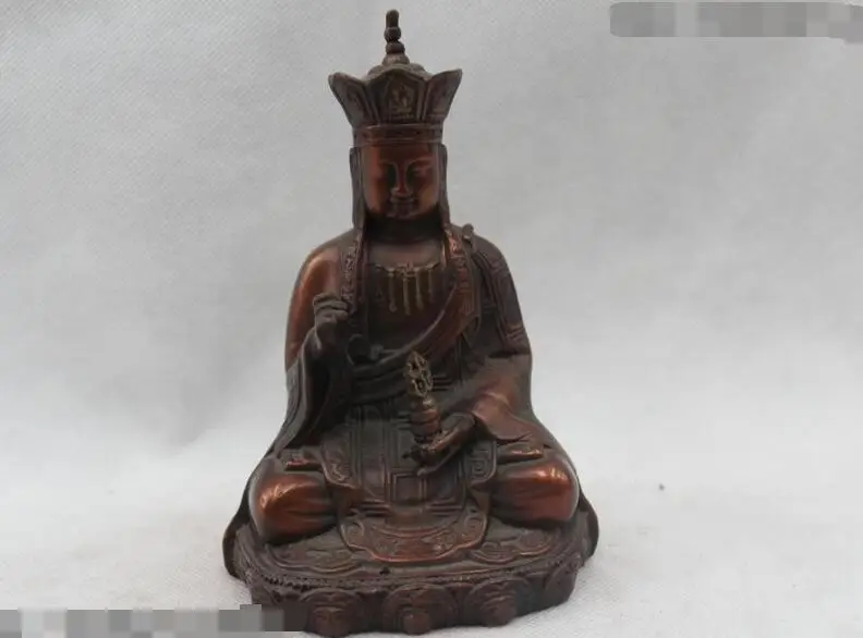 

S06631 6"China Buddhism Red Bronze Ksitigarbha Jizo Xuanzang Bodhisattva Buddha Statue
