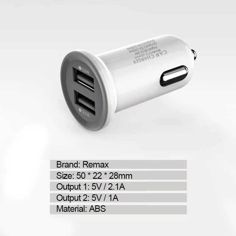 Автомобильное зарядное устройство REMAX с двумя usb портами 5 В 2 1 А быстрая зарядка