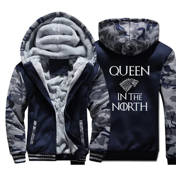 

Game Of Thrones Queen in The North Camo Men Hoodies 2019 Winter Warm Couple Jacket Thick Camouflage Bodywarmer Fleece Streetwear