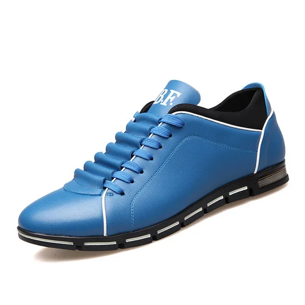 Большие размеры 37-50, мужские Модные кожаные кроссовки,, Стильная мужская повседневная обувь на шнуровке, 5 цветов - Цвет: Blue