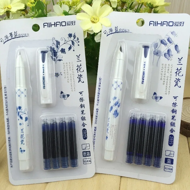 

BP Cute Kawaii Orchid Porcelain Plastic Erasable Fountain Pen with Ink Set for Writing Korean School Office Stationery WJ-B P76