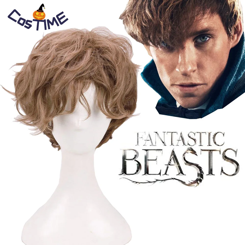 

Fantastic Beasts and Where to Find Them Costume Newt Scamander Cosplay Brown Curly Wig Eddie Redmayne Short Brown Hair Halloween