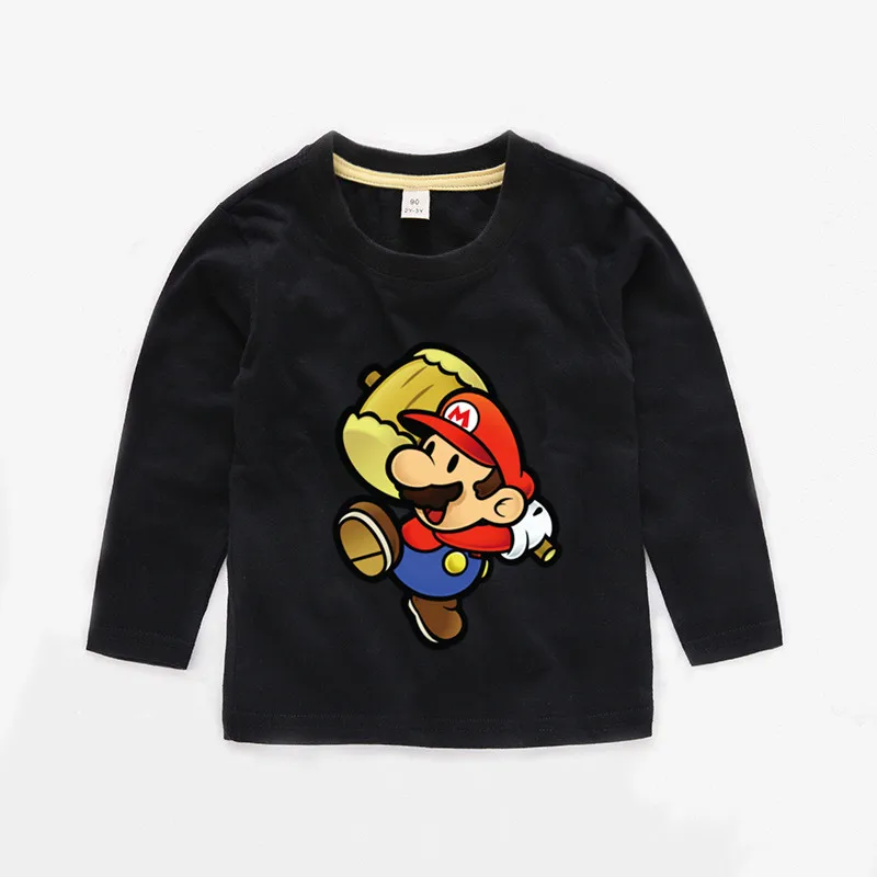 

Children Cartoon Super Mario T shirt Kids Long Sleeve White T-shirt Baby Boys/Girls Cute Casual Clothes,b216