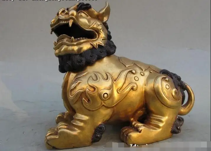 

Chinese Royal 100% pure Bronze 24K Gold carve Foo Dogs lions Animals Statue