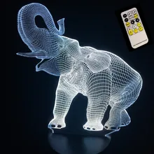 Ночник в форме слона с сенсорным или дистанционным управлением, 3D иллюзия, светодиодный Настольный светильник, ночник с животным, 7 цветов, меняющий эффект, подарок на год