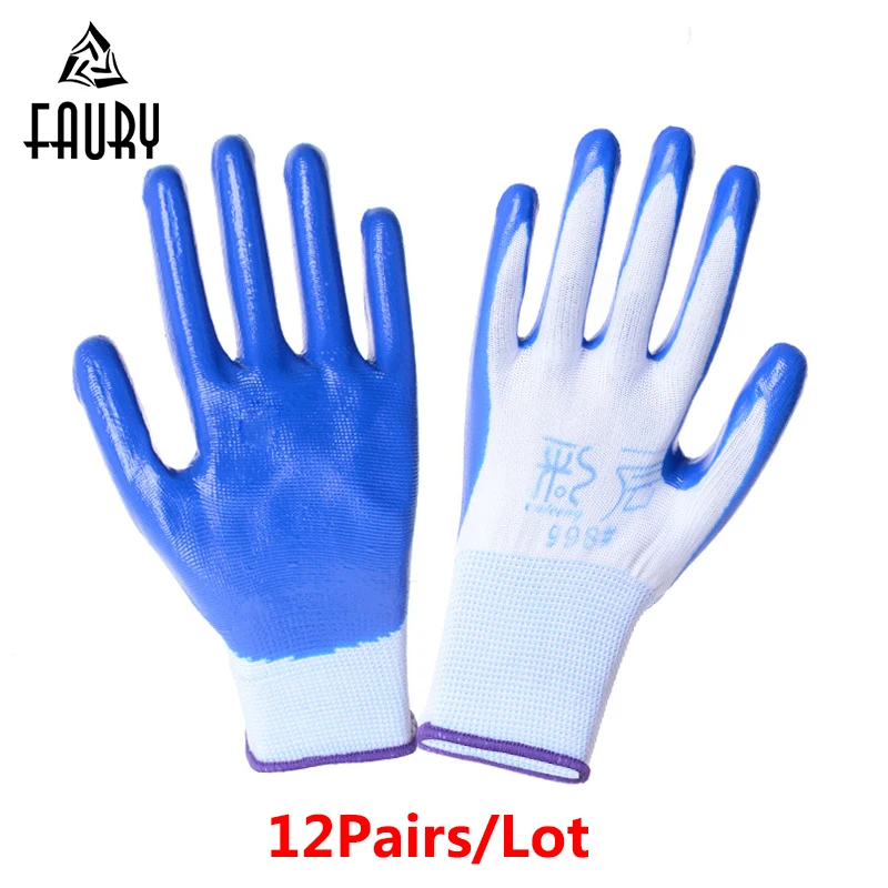 

Wholesale 12Pair/Lot Oil-proof 13-pin Nylon Wear-resistant Anti-cut Industrial Dipped Protective Gloves Labor Insurance Supplies