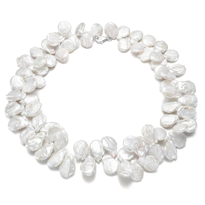 

SNH 15-16mm large coin white natural freshwater choker multi layer pearl necklaces women,real pearl necklace wedding