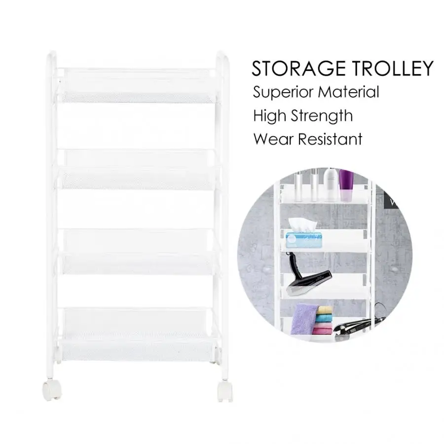 4 Tiers Tool Storage Trolley Removable Hairdresser Coloring Tools Metal Rolling Wheel Storage Rack Beauty Hair Machine Trolley