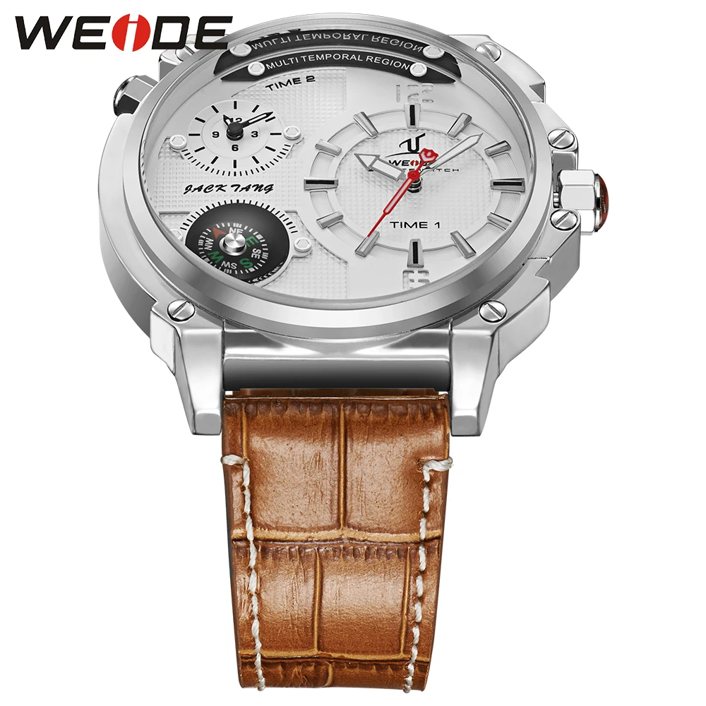 WEIDE бренд Relogio Masculino водонепроницаемые часы с компасом Мужские Аналоговые часы с ремешком из натуральной кожи военные наручные часы