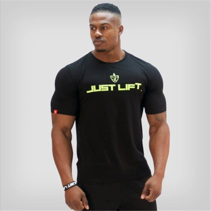 

Men summer gyms t shirt Fitness Bodybuilding Cotton Shirts Short Sleeve male sporting Brand Tees Tops fashion workout clothing