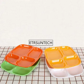 

20pcs Melamine 4 Grid Plate Rectangular School Canteen Buffet Dish Snack Meal Tray Plastic Imitation Porcelain Tableware