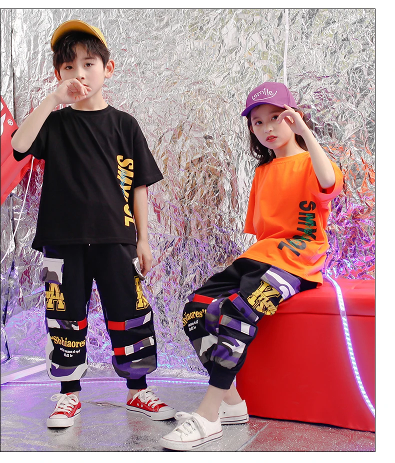 Childhood clothes set 4 6 8 10 12 14 16Years hip hop hip hop t shirt Camouflage pants toddler girl Boy clothes summer 120 130  (8)