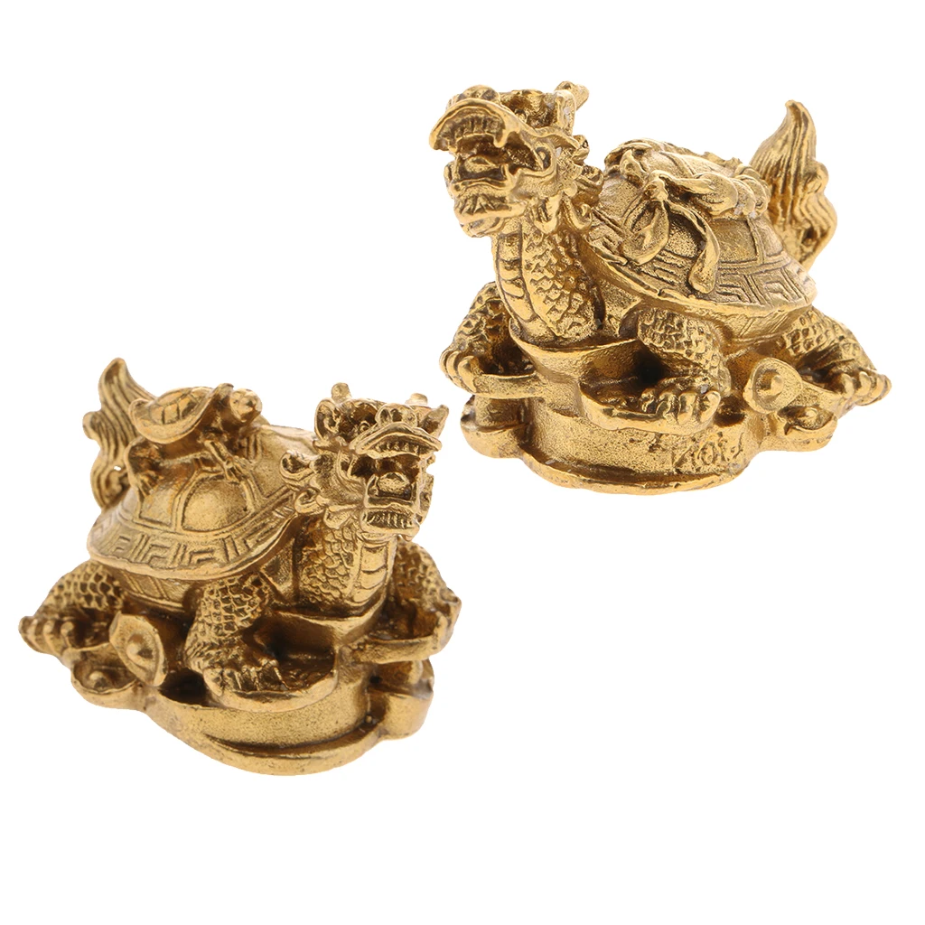Vintage Copper Feng Shui Golden Dragon Turtle Statue Charm For Protection Fortune and Wealth Collectible Decorative Ornament