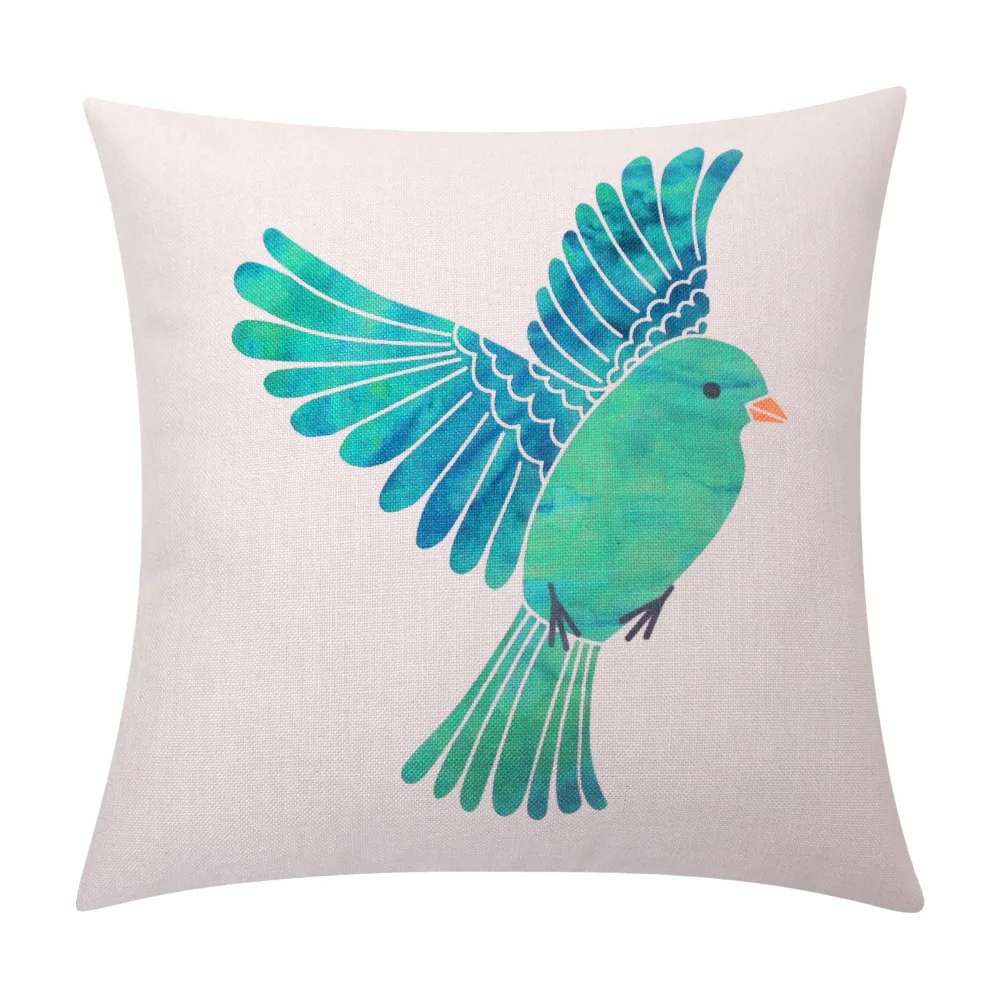 Printed Bird Cushion Cover Cute Turquoise Bird Throw Pillow Cover 45*45