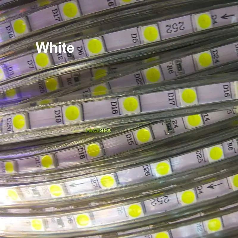 

100M SMD5050 AC220V LED Strip 60LEDs/M Waterproof ip67 With EU Plug adapter Red/Green/Blue/Warm White/White Light