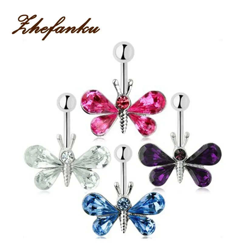 

Charming Body Piercing Jewelry Medical Steel Umbilical Butterfly Shaped Nail Belly Button Ring 4 Colors Body-0117