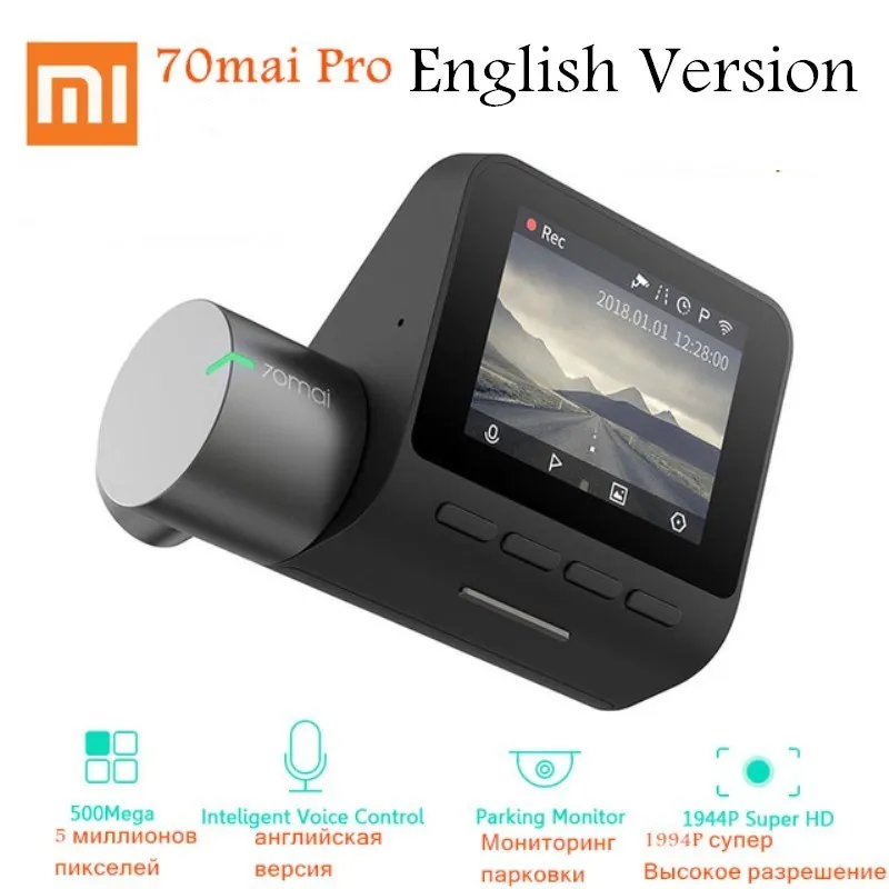 Xiaomi 70mai Pro Smart Dash Cam 1944P HD Автомобильный видеорегистратор Камера 140 градусов FOV ночная версия Голосовое управление Defog английский/русский видение - Название цвета: English Version