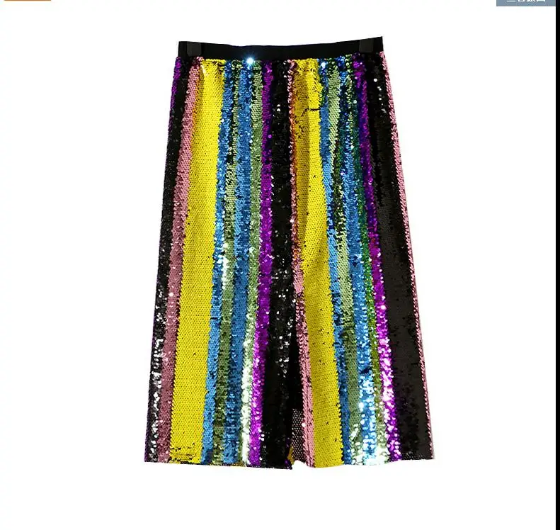 

2019 Shiny Bling Bling Sequined Striped Skirts Women Stage Show Sequins Skirts Lady Sexy Striped Colorful Pencil Skirts