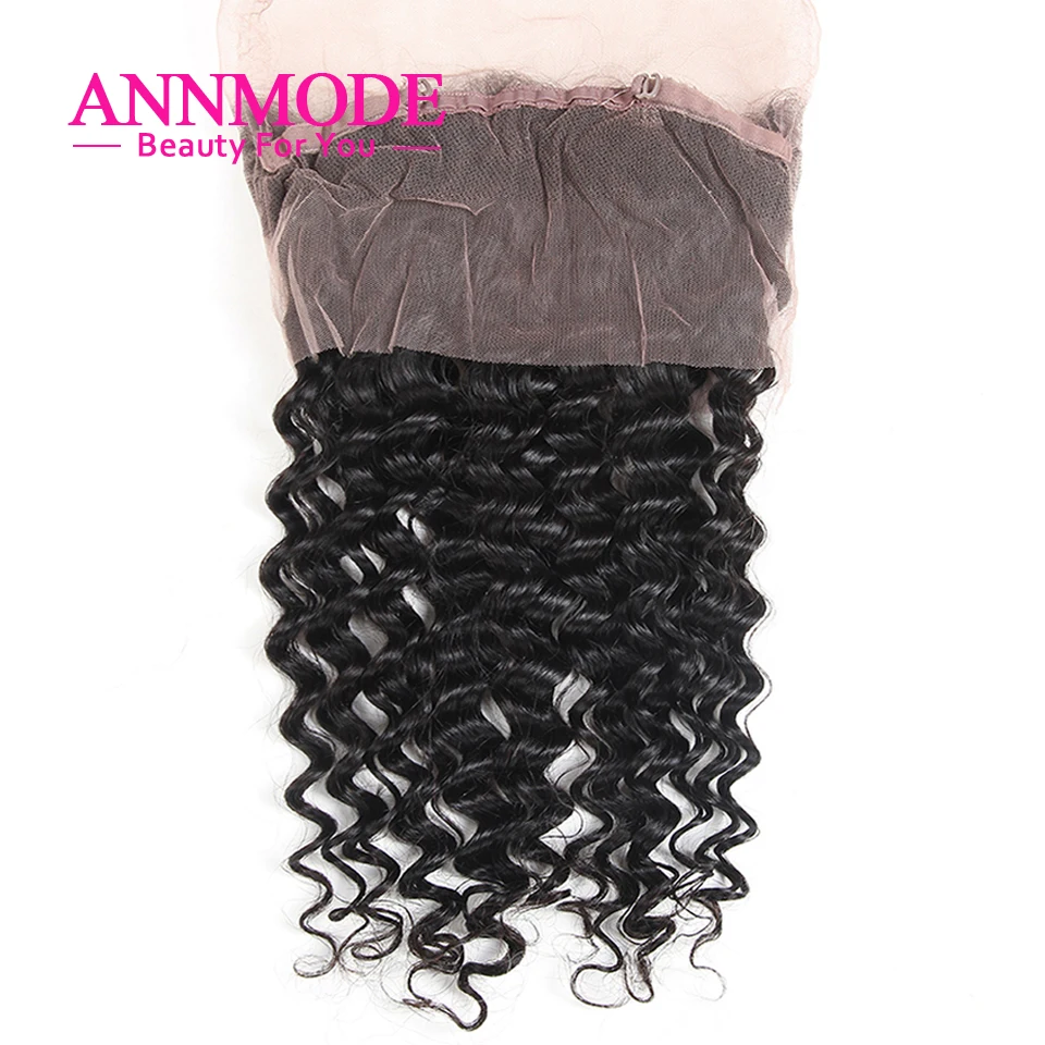 Annmode 360 Lace Frontal Closure Free Part 22.5*4*2 Natural Hairline Non Remy Brazilian Deep Wave Human Hair Lace Frontal