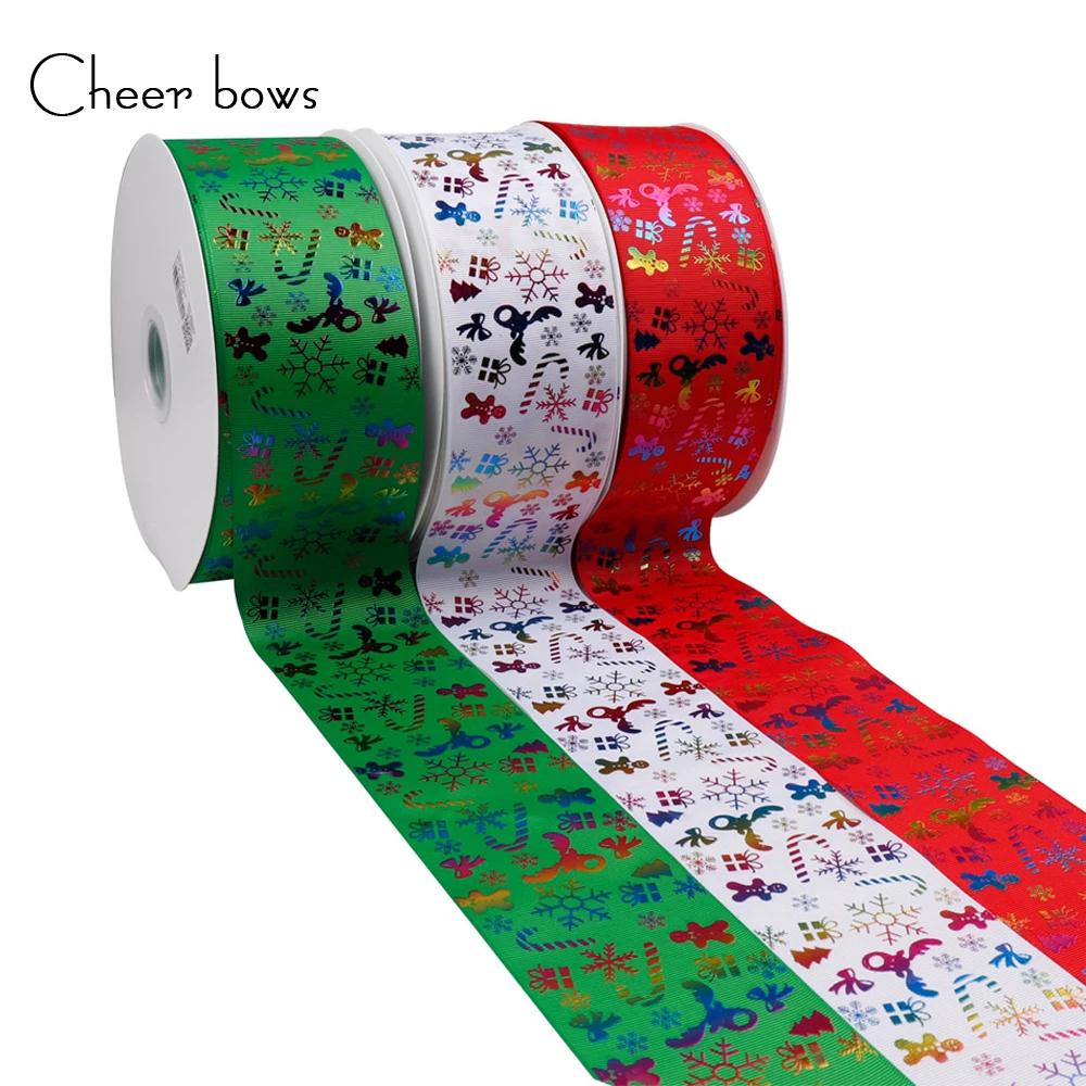 CheerBows 75 мм бронзовая Яркая Лента с принтом лосят и снежинок DIY рождественские