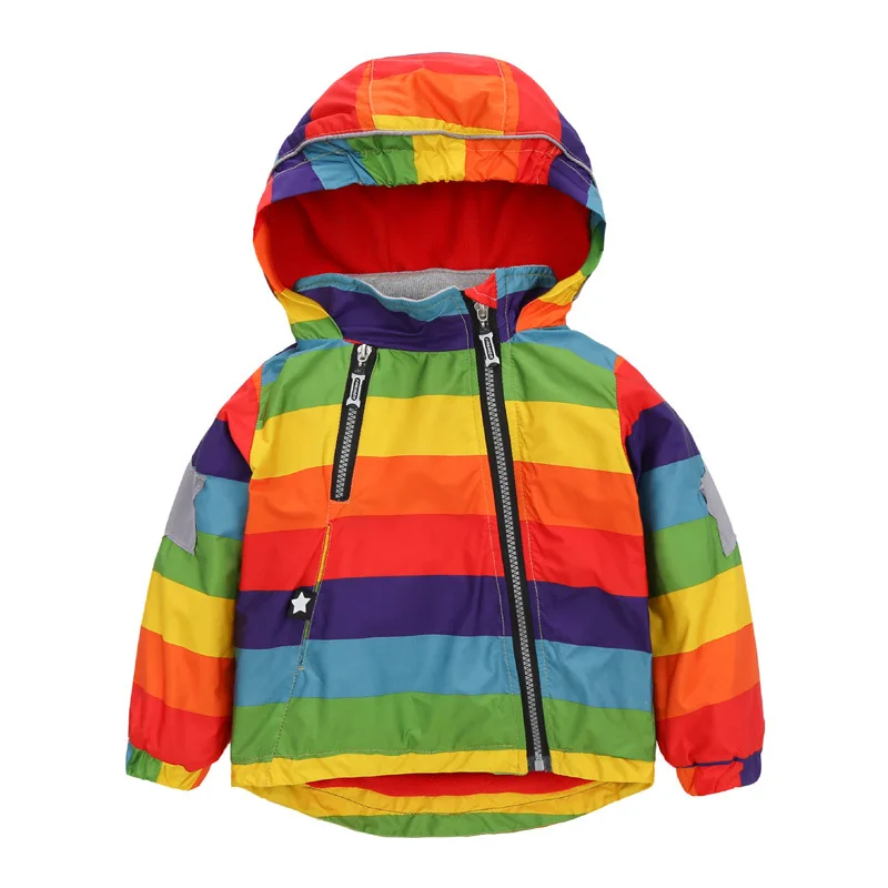 

Spring Winter warm baby coat Add cotton boys hoodie jacket kids coat children outwear toddler tops star rainbow striped color