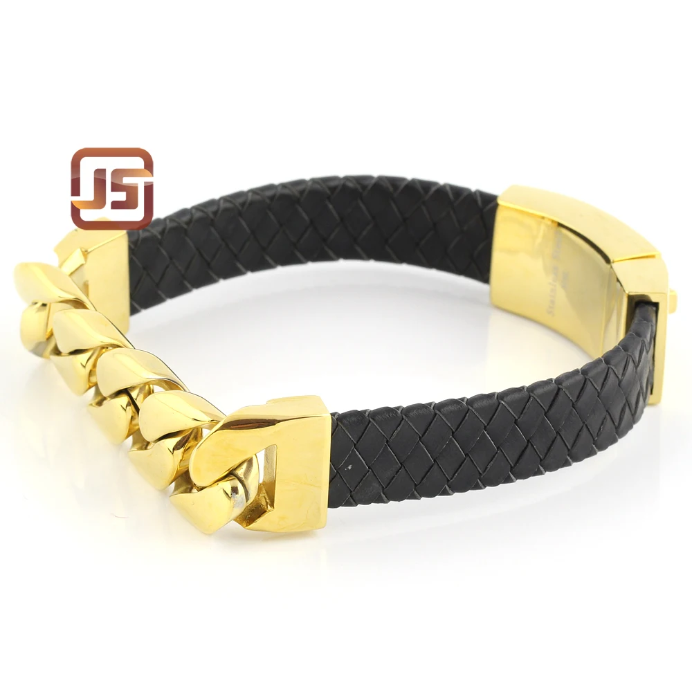Leather gold bracelet male Clearance