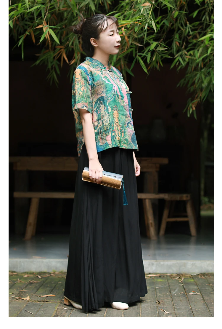 LZJN Summer Blouses Women 2019 Short Sleeve Chinese Style Women Shirts Short Buddha Printed Cheongsam Zen Tops (5)