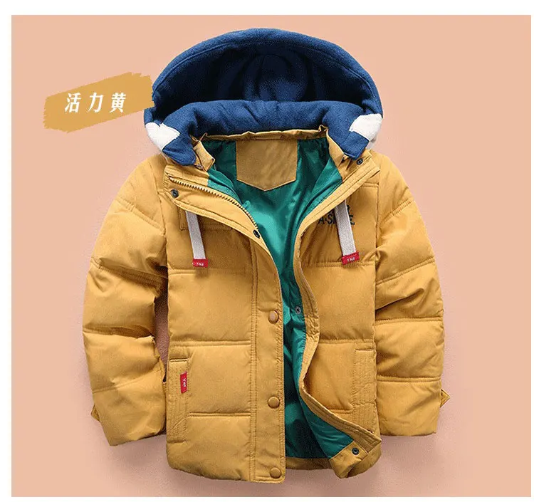children Down& Parkas 6-15 T winter kids outerwear boys casual warm hooded jacket for boys solid boys warm coats - Color: Navy Blue