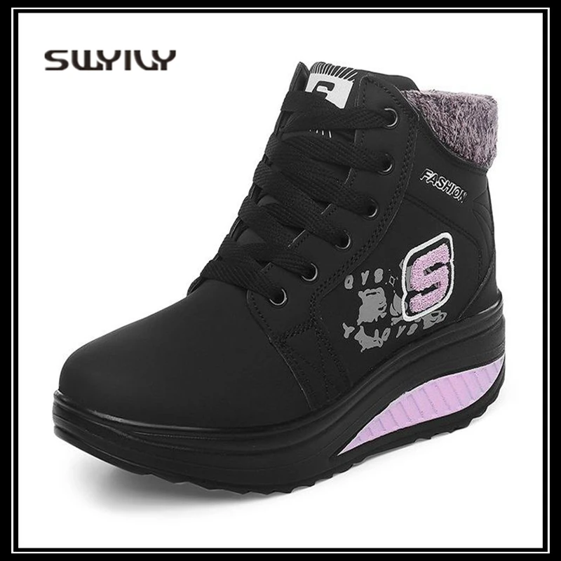 SWYIVY Women Swing Shoes Winter Warm Plus Velvet Lady Toning Sneakers 2018 New Non-slip Platform Female Slimming Snow Boots
