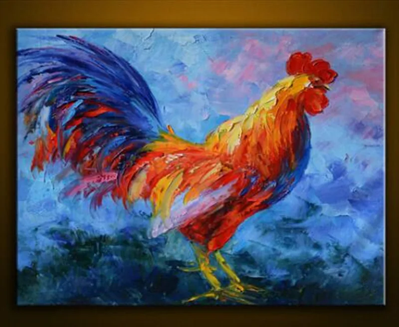 Handgeschilderde Abstracte Kleurrijke Cock Olieverfschilderij Home Decor Art Acryl Schilderijen Paletmes Haan Foto Oil Painting Paintings On Canvasoil Painting On Canvas Aliexpress
