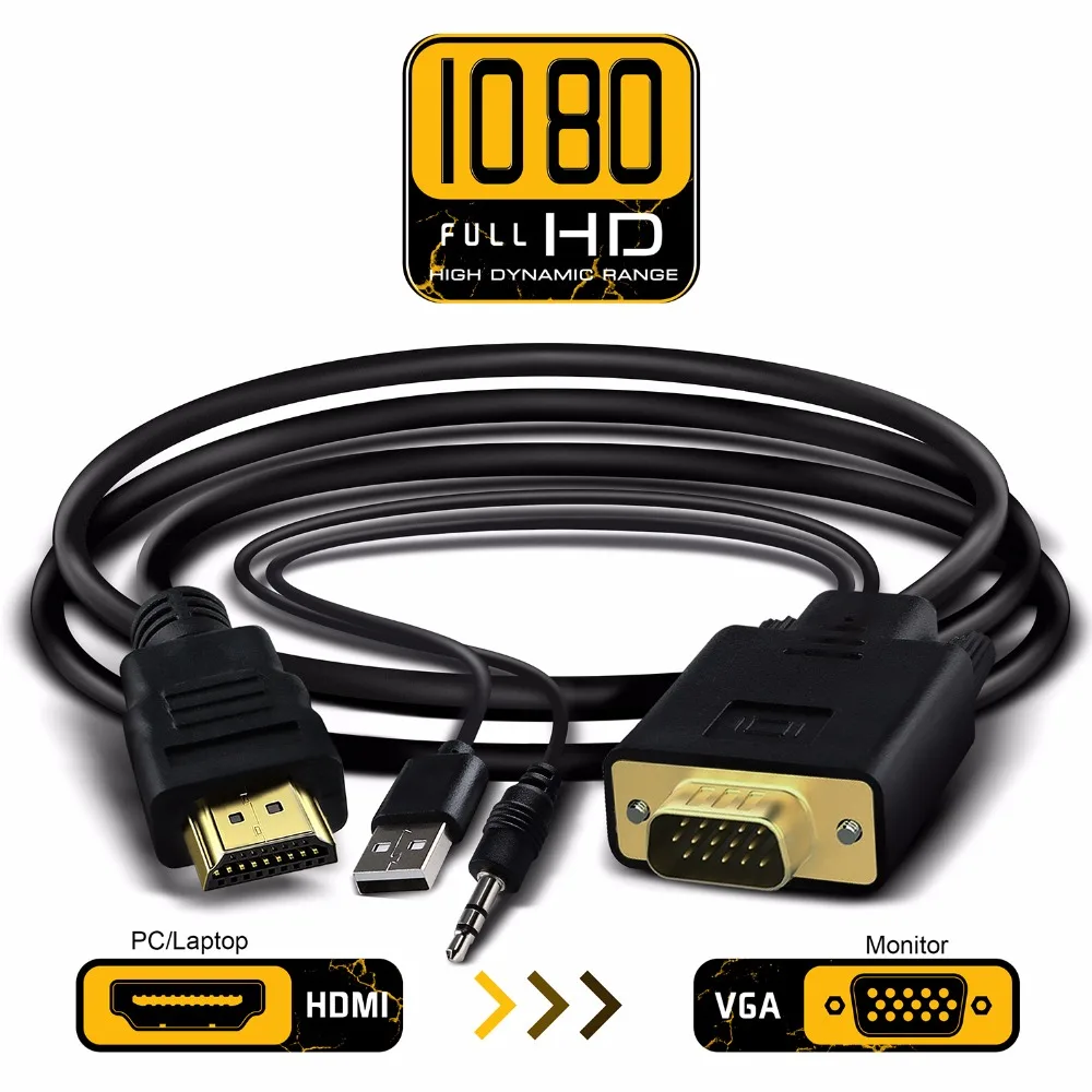 NewBEP HDMIเข้ากับอะแดปเตอร์VGAอนาล็อกวิดีโอพร้อมเสียงและสายUSB 1080จุด