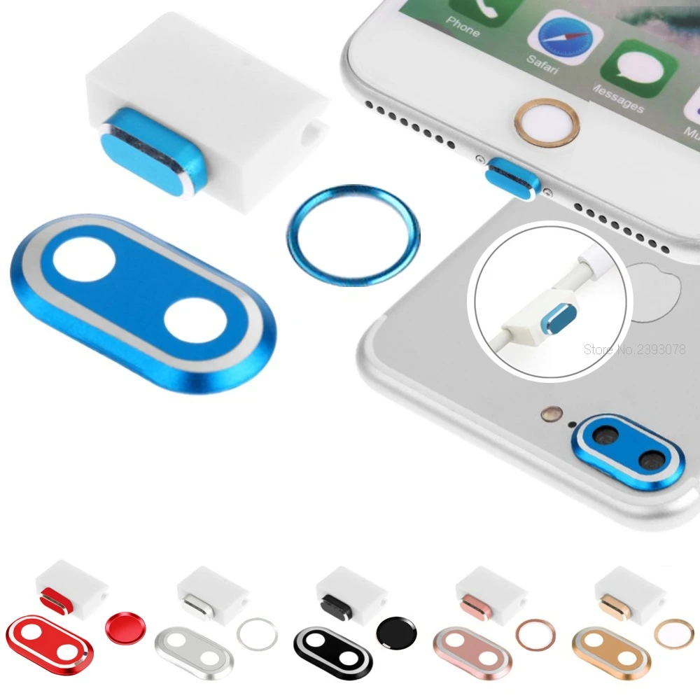 BINFUL для iPhone 7, 8, 4,7 Plus, 5,5, 3 в 1, металлическая задняя камера, защитная крышка, чехол, кнопка домой, наклейка, кольцо, заглушка от пыли