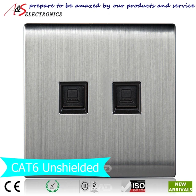 Modern Brushed Chrome Wall Plate 2 Gang Gigabit Rj45 Ethernet Socket Modern Brushed Chrome Wall Plate 2 Gang Gigabit Rj45 Ethernet Socket With Double Cat6 Unshielded Keystone
