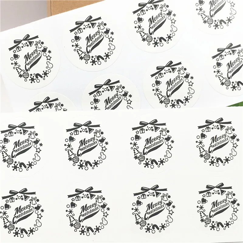

100Pcs 3.5X3.5cm White Brown Kraft Sticker Labels Bow-knot Merry Christmas Pattern Cute for Kids Play and Stationery Stickers