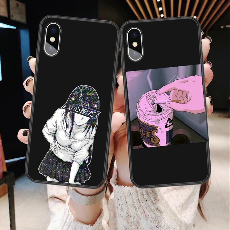 Lewd Sad Japanese Anime Aesthetic Soft Phone Case For Iphone 12 Pro Max 11pro Se X Xr Xs Max 6s 7 8 Plus Cover Funda Coque Phone Case Covers Aliexpress