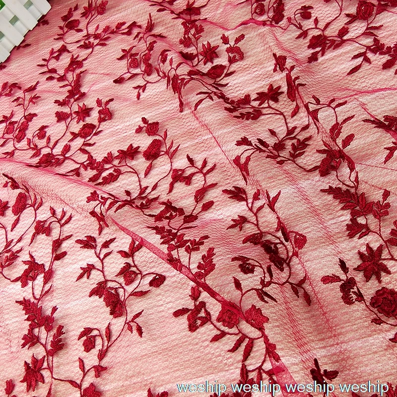 

2yards red branch hollow Net yarn fabric embroidery lace mesh fabric wedding dress cloth DIY garment accessories curtains