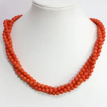 Cute design 3 rows pink orange coral necklace 6mm fashion round beads pretty party gift jewelry 18inch B1451 fast shipping stunning 8rows 6mm round crude pink coral necklace g165