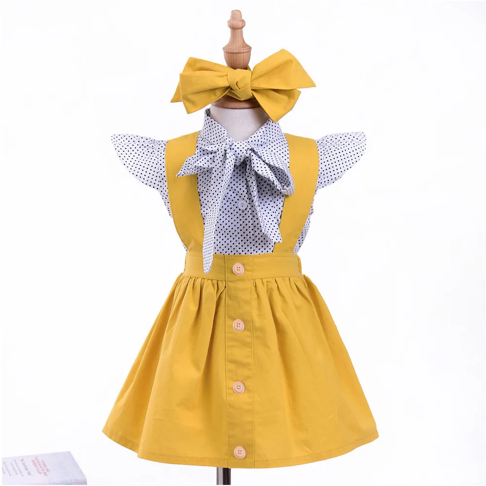 

Regular Cotton Summer Fashion Kids Sets For Girls Casual Plaid Clothes + Solid Skirt And Hairband Children Outfits For Girls