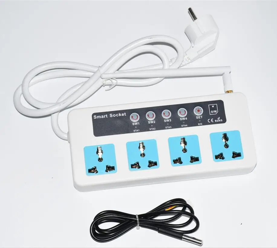 GSM Smart Socket Timing Switch Home Smart Remote Control Power Plug 4 Channel Relay optional for Temperature Sensor