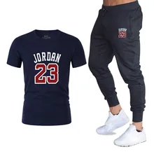 2019New running T-shirt+Pants Men's Sets Jordan 23 Print Men Brand Clothing Two piece suit Sportswear Tracksuit Gyms Jogger sets