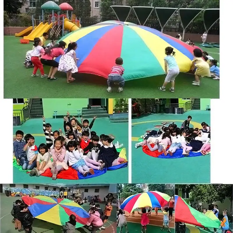 Игровой парашют 19,7 футов/6 метров с 28 ручками для групповых игр для детей, костюм для 23-30 человек, большой Радужный парашют