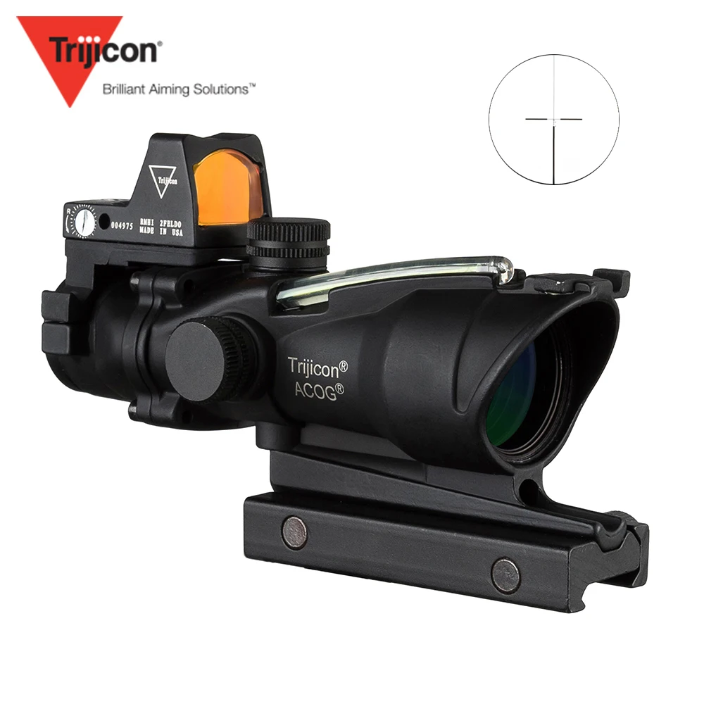 

Trijicon Acog 4x32 Optic Scope Riflescope Red Cahevron Reticle Fiber Green Illuminated Optic Sight With Rmr Mini Red Dot Sight