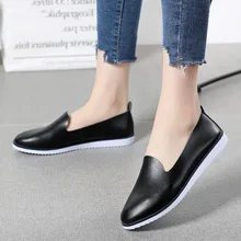 2019 New Woman Shoes Genuine Leather Women Flats Summer Shoes Flat Heel Casual Footwear for Women Slip on Flat Shoe Solid Flats socofy vintage printed flat shoes women flats genuine leather retro flower platform shoes woman heel mary jane flats new fashion